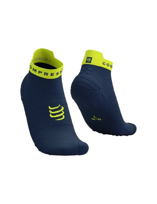 Chaussettes Compressport Pro Racing Socks v4.0 run Bleu et bleu fluo basses