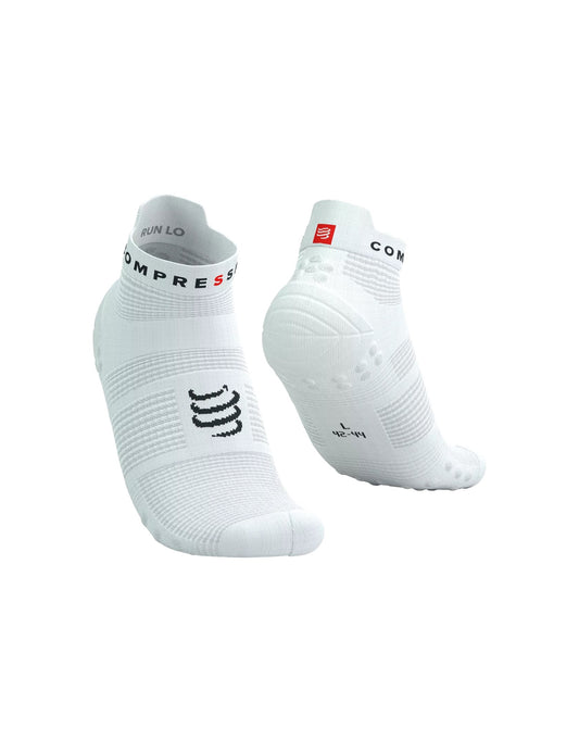 Chaussettes Compressport Pro Racing Socks v4.0 run Blanc avec marquage noir basses