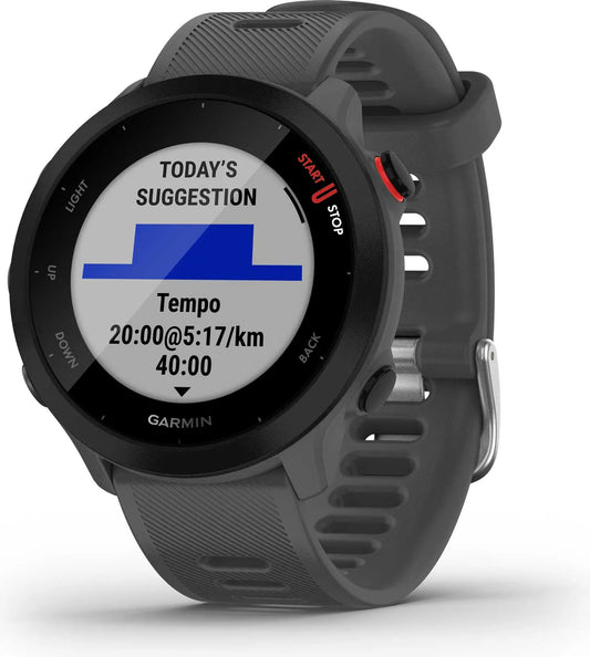 Montre cardio gps Garmin Forerunner 55 grise bouton rouge