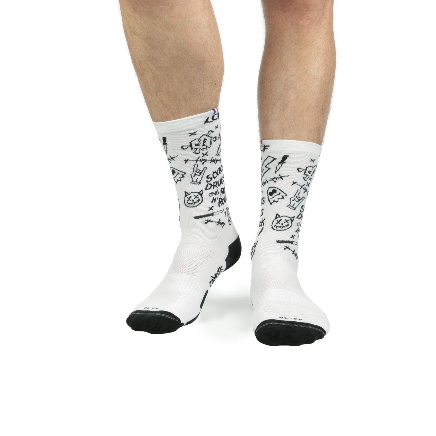 La Chaussette de France Running modele Coyote Graffiti blanc et noir