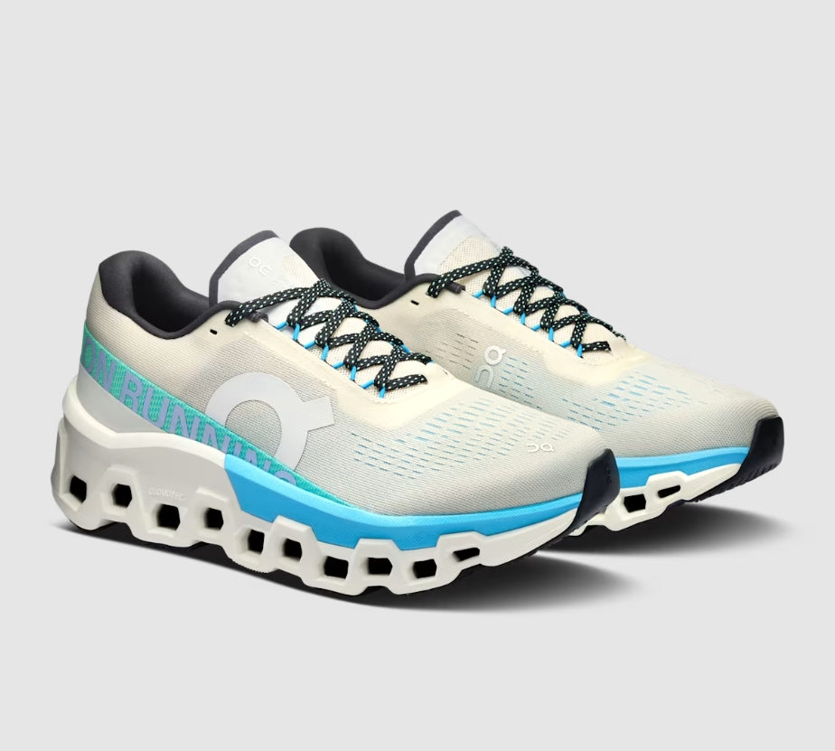 Chaussure Route Cloudmonster 2 femme ON Running Blanc et bleu ciel