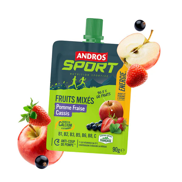 Compote Gourde de fruits mixés Andros Sport vitaminée Pomme Fraise Cassis 90g