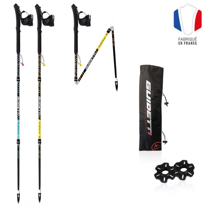 Bâtons de Trail Guidetti Carbone Platinium Néo noir coloris perf made in France noir et jaune