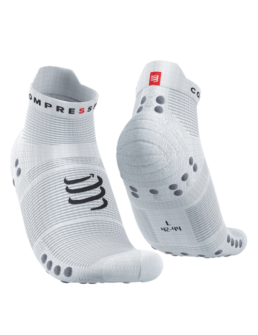 Chaussettes Compressport Pro Racing Socks v4.0 run Blanc avec marquage gris basses