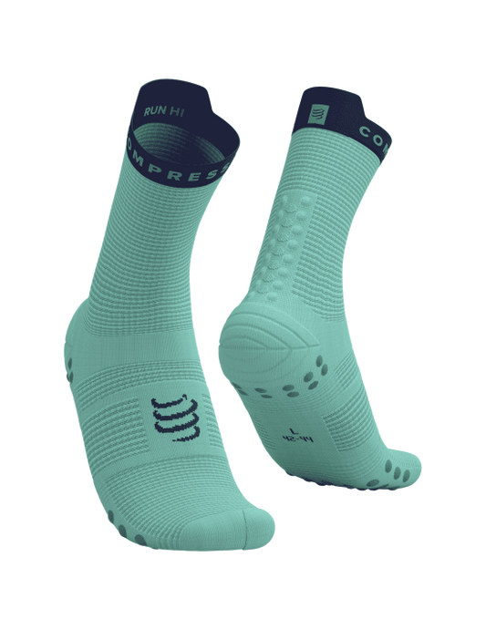 Chaussettes Compressport Pro Racing Socks v4.0 Bleu cyan violet hauteur Quarter