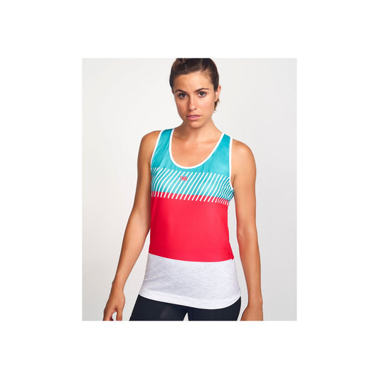 Débardeur femme RUNNING FLAG T-shirt imprimé turquoise, rouge et blanc